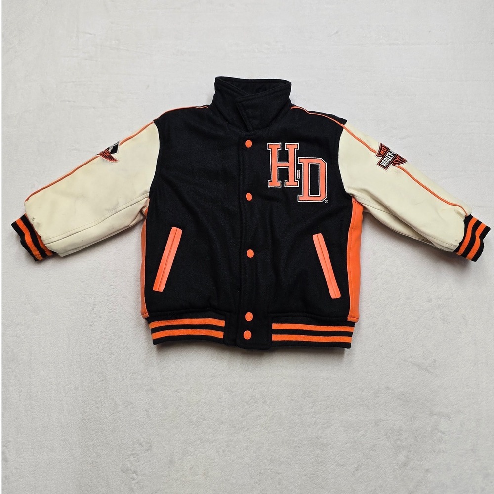 Harley Davidson Varsity Jacket Kids 4T Wool Embroidered Biker Streetwear Black
